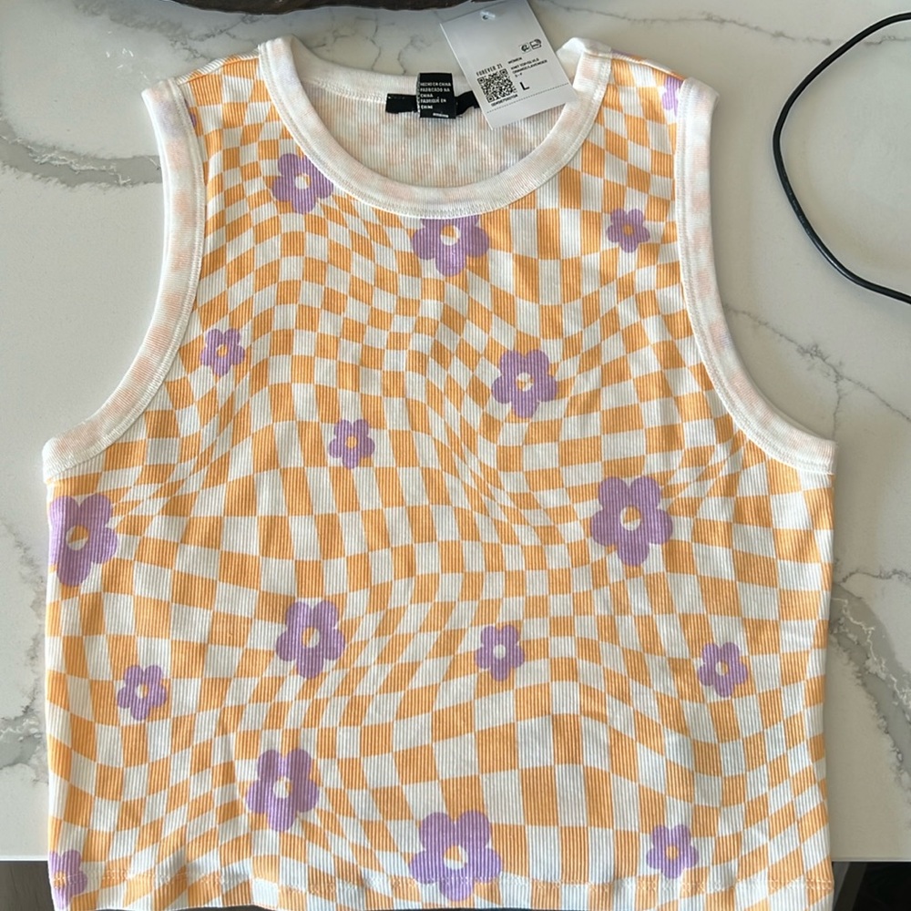 Checkered Print Floral Tank Top